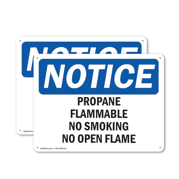 Signmission Propane Flammable No Smoking No Open Flame OSHA Notice Sign, Plastic, 10in W x 7in L, 2PK OS-2PACK-NS-P-710-L-17889 - main